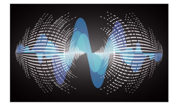 A diagram illustrating how binaural beats work. It shows two separate sound waves entering each ear, with slightly different frequencies. The diagram highlights the brain's processing of these waves to create a single, perceived frequency difference.