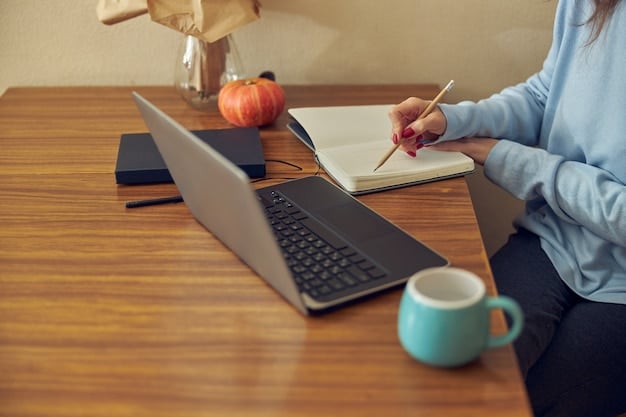 An individual sitting at a desk, concentrating on an online course displayed on their laptop, with a notebook and pen nearby, symbolizing continuous learning and skill development.