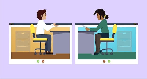A split-screen showcasing two remote workers engaged in a focused video call, highlighting the use of non-verbal cues and active listening to facilitate clear and effective communication despite the distance.