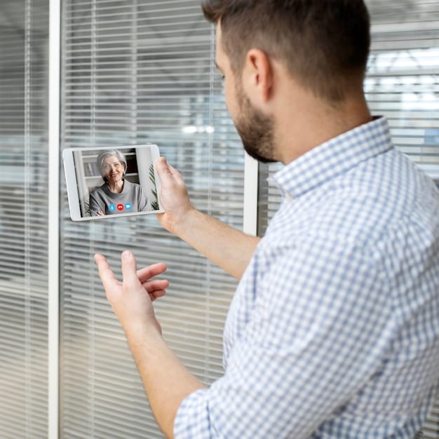 A candidate participating in a video interview with an AI avatar on the screen, showcasing the technology's role in assessing non-verbal cues.