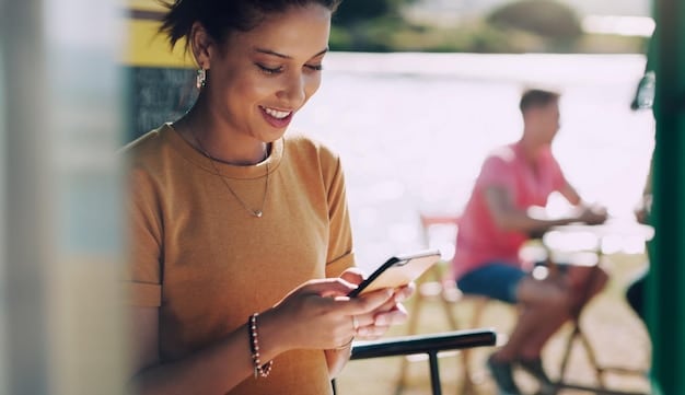 A digital nomad sitting at an outdoor cafe, using a smartphone app to scan and record a receipt for a business expense. The image emphasizes the convenience of mobile expense tracking.