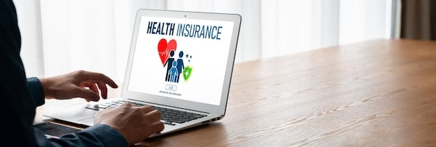 A person researching health insurance options on a laptop with a map of the US in the background. The scene should convey the act of actively seeking affordable healthcare solutions.