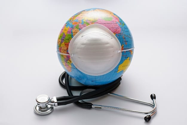 A globe with various healthcare-related icons floating around it. The image should represent the global coverage provided by international health insurance plans.