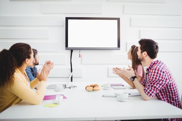 A screenshot of a virtual meeting with a virtual whiteboard displaying an agenda, brainstormed ideas, and action items for US remote team members.