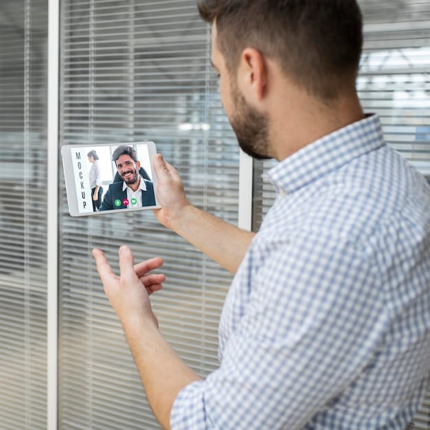 A split-screen showing a remote worker on one side and a friendly instructor on the other. The remote worker is at their home desk, taking notes, while the instructor is in a well-lit office, gesturing and explaining a concept. The scene conveys a sense of personalized, engaging remote learning.