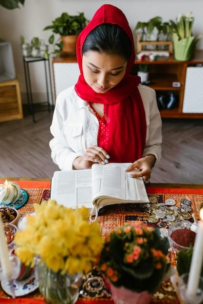 A young girl in Morocco, learning to write Arabic with a local artisan, surrounded by colorful textiles and pottery.
