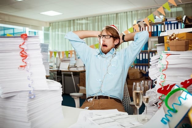An individual looking stressed and overwhelmed at their desk, surrounded by sticky notes and piles of paperwork. The scene conveys a sense of being burdened by excessive tasks and project responsibilities.