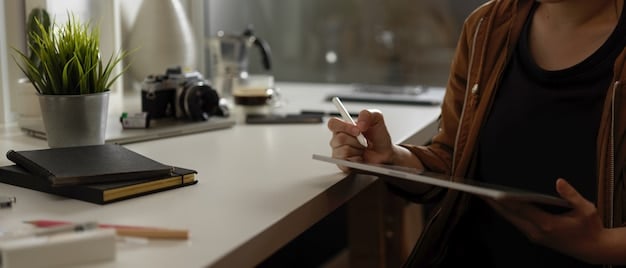 A person happily checking off tasks on a digital to-do list on their smartphone, with a backdrop of a clean and organized workspace.