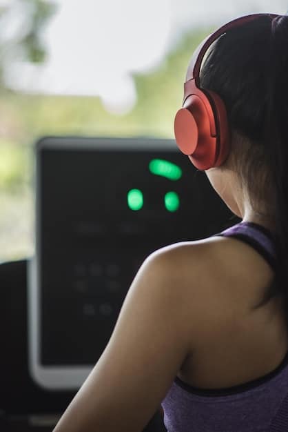 A person wearing headphones, deeply focused on their computer screen, with the Serene app interface displaying website blocking settings and a focus timer.