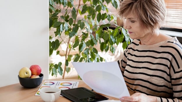 A freelancer reviewing financial documents and using a calculator at a desk, showing the process of analyzing retirement options.