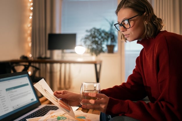 A freelancer reviewing their financial documents and adjusting their estimated tax payments on their computer, with a calendar marking the quarterly tax deadlines.