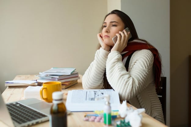 A person sitting at a desk looking stressed and overwhelmed, with medical bills scattered around, emphasizing the financial strain of being unable to work.