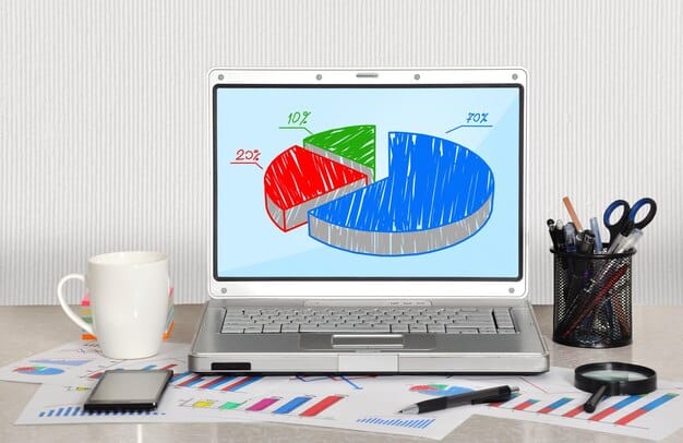 A pie chart illustrating the different categories of a freelancer's expenses, such as marketing, software, and office supplies. The chart emphasizes expense tracking and allocation.