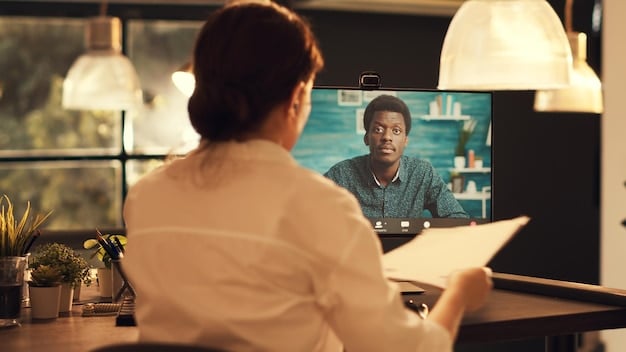 A freelancer and their financial advisor having a virtual meeting, reviewing financial projections and discussing strategies via video conference.