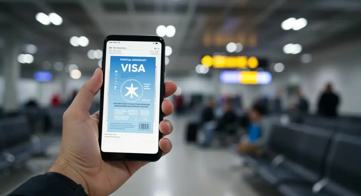 Digital visa displayed on a smartphone at an airport
