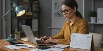 Freelancer calculating 2025 quarterly taxes at a desk
