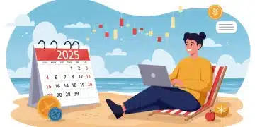 Freelancer planning retirement with a laptop on a beach in 2025
