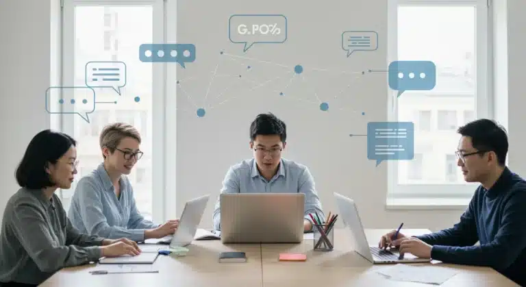 Remote team members collaborating asynchronously, reducing meeting time