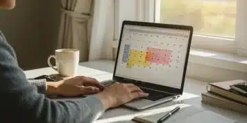 Person effectively managing their schedule with time blocking on a laptop.