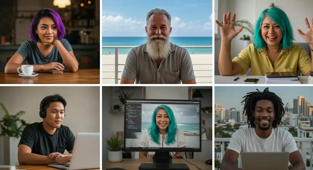 Digital nomads engaged in a virtual online community event