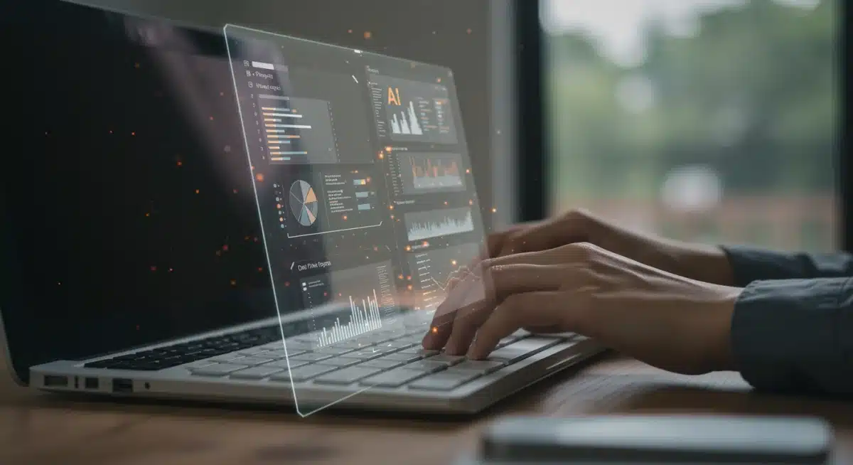 Remote worker using AI project management dashboard