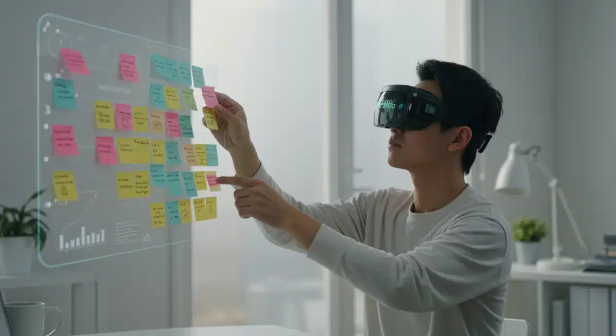 Person using AR glasses to batch digital tasks efficiently