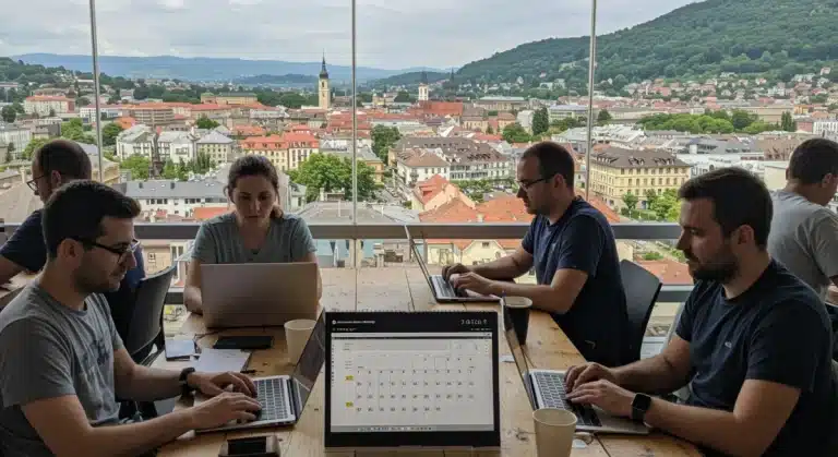 Digital nomads planning for 2025 visa changes with laptops and global map