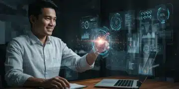 Futuristic digital workspace with seamless workflow automation