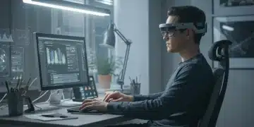Futuristic remote worker with AR glasses achieving deep focus in 2026
