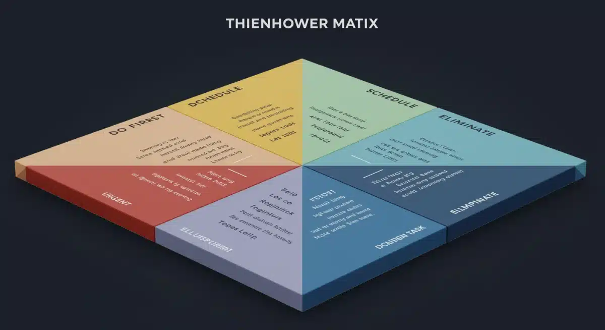 Digital representation of Eisenhower Matrix quadrants with example tasks