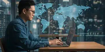 Digital nomad working with high-speed internet in global setting