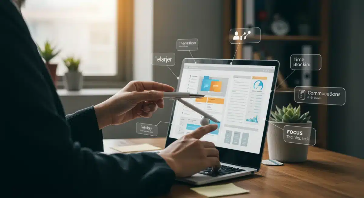 Digital illustration of effective task management and time blocking for remote work