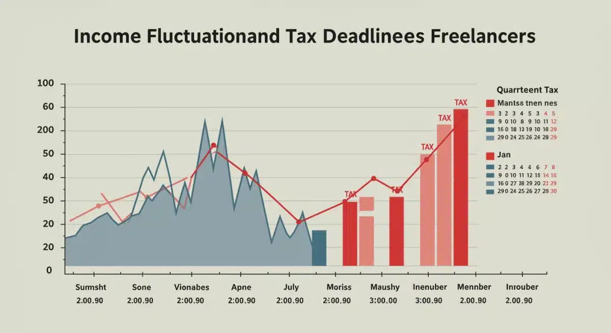 Financial projection chart showing fluctuating income and quarterly tax deadlines