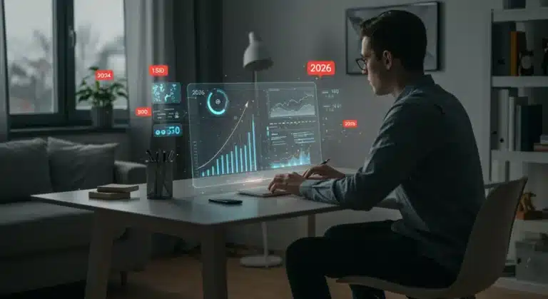 Focused remote worker blocking digital distractions in 2026 office