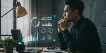 Freelancer analyzing cash flow data on a holographic dashboard for 2026