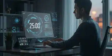 Futuristic remote worker applying Pomodoro technique in 2026