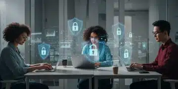 Remote professionals using encrypted productivity tools for secure data management in 2026, highlighting cybersecurity.
