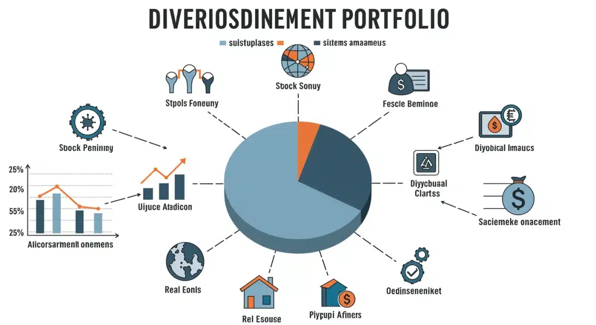 Diversified investment portfolio chart showing various asset classes for a freelancer.