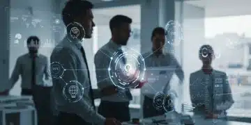 Futuristic digital interface showing streamlined workflows with no-code automation tools for business efficiency.