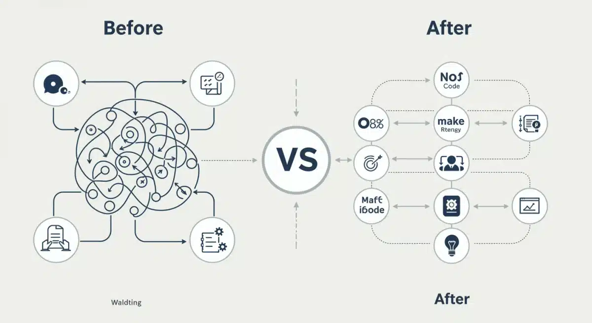 Infographic comparing manual versus automated business workflows, highlighting efficiency gains with no-code tools.