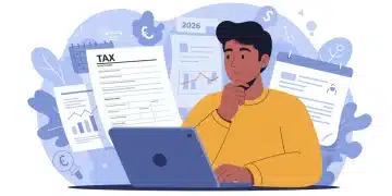 Self-employed person planning taxes for 2026, analyzing CARES Act implications on a digital tablet.