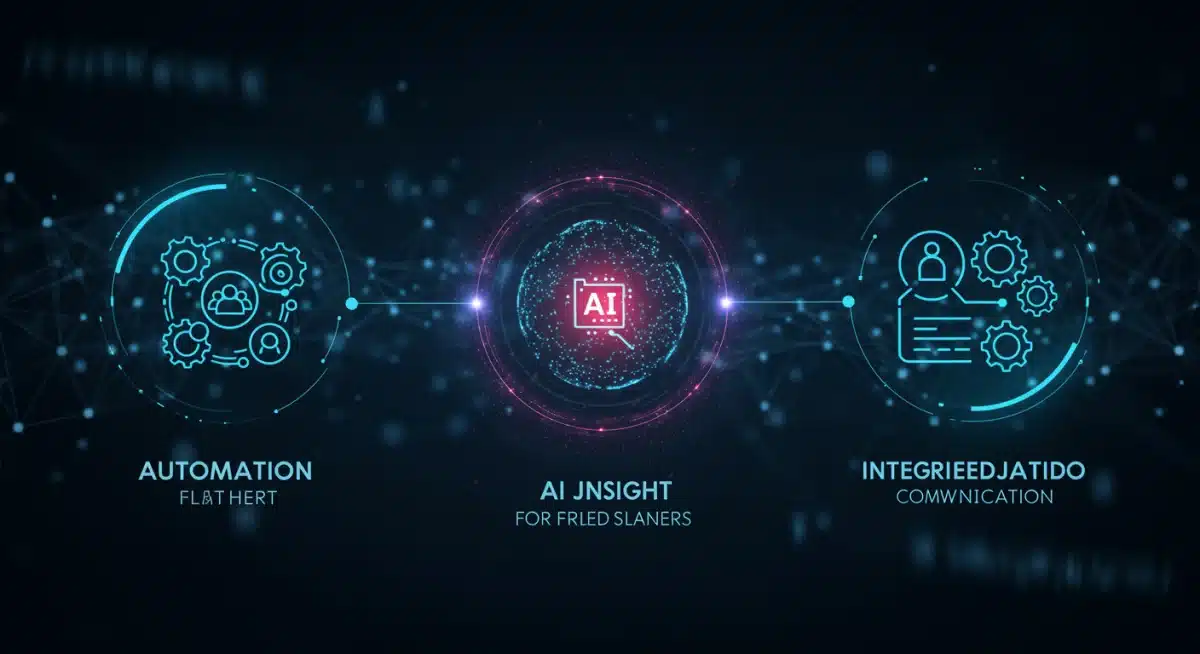 Icons representing CRM automation, AI, and communication