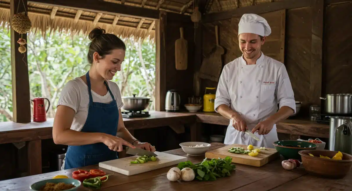 Digital nomad learning local cuisine in a traditional cooking class