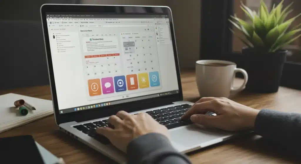 Digital workspace with productivity browser extensions on screen