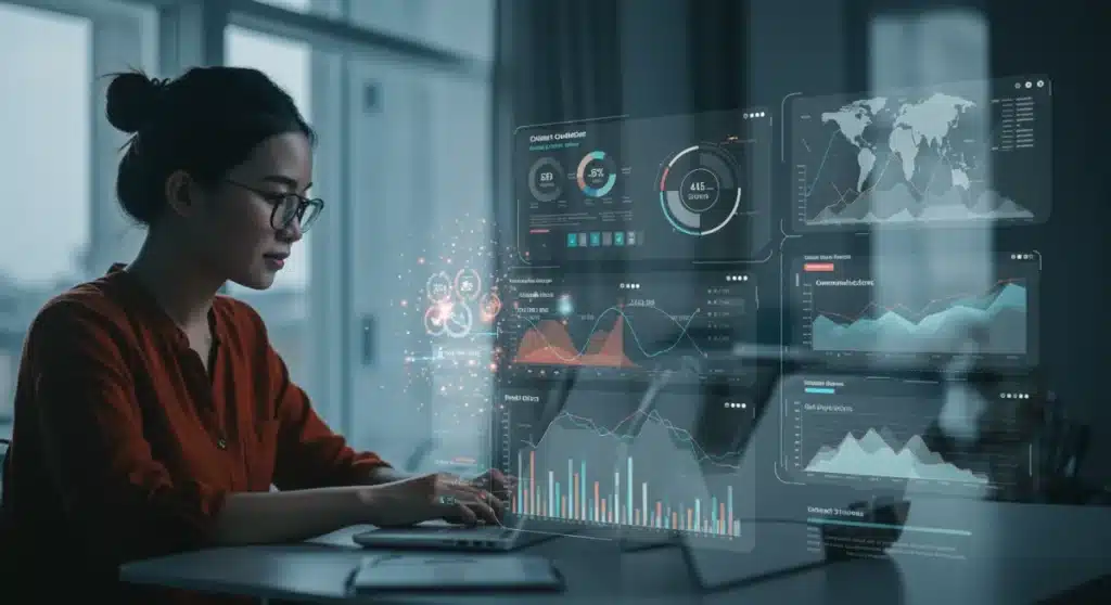 Futuristic CRM dashboard for freelance client management