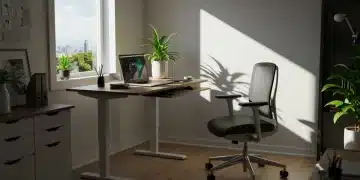 Optimized remote work setup with standing desk and ergonomic chair