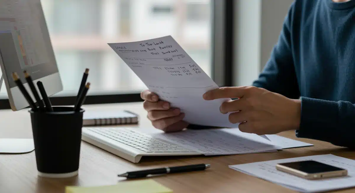 Organized person planning tasks calmly, reflecting effective single-tasking strategy.