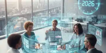 Diverse remote team collaborating with AI tools on futuristic screens