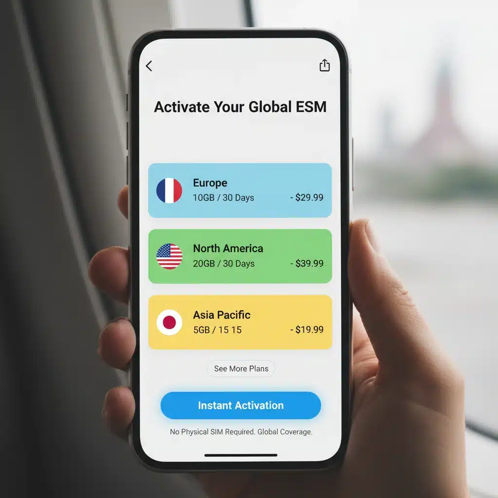 Smartphone screen showing eSIM activation and data plans