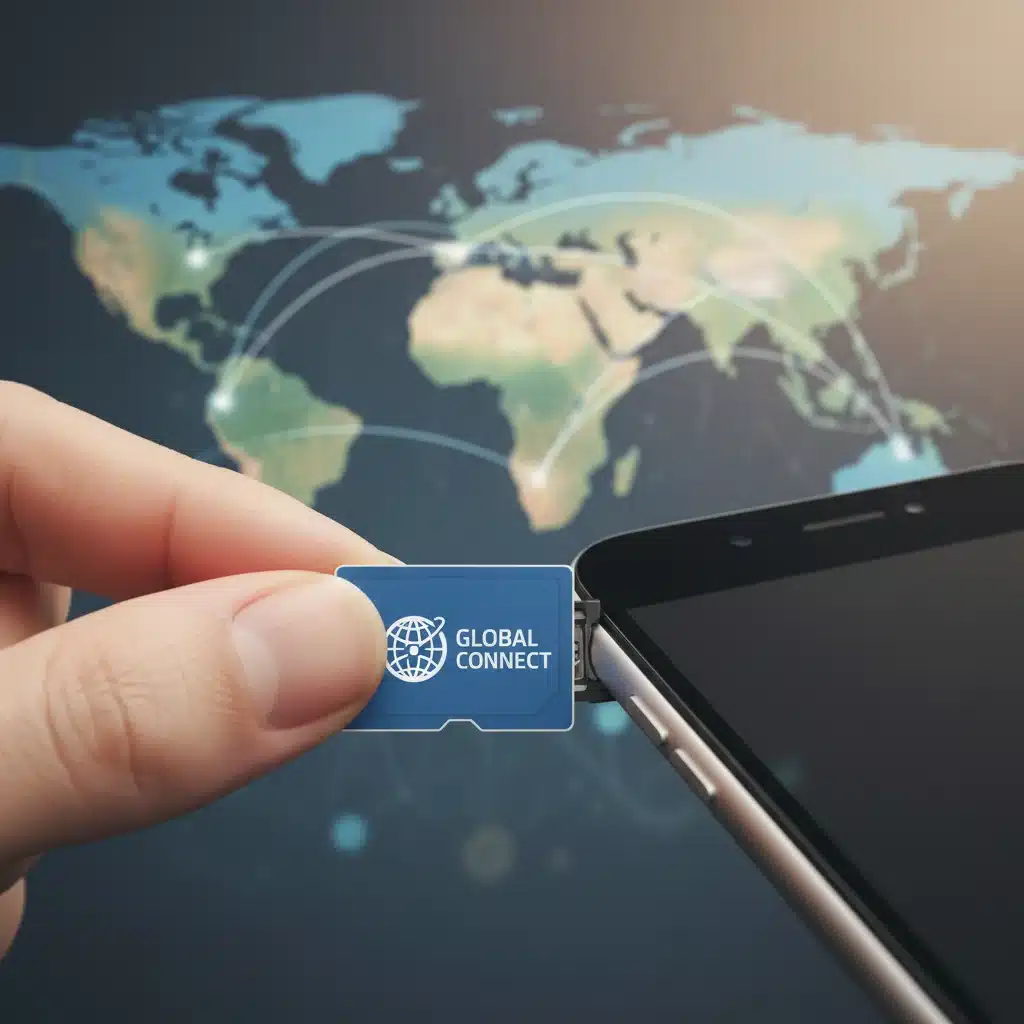 Hand inserting physical SIM card for international travel